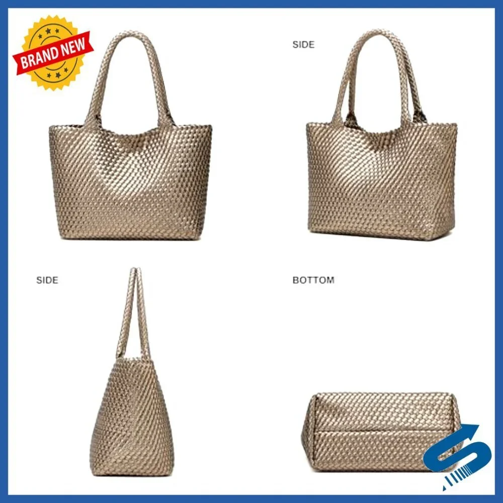 Vegan Leather Woven Tote Bag Large Travel Beach Shoulder Handbag Satchel